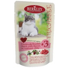 Berkley Консервы для кошек #3 Фрикасе Птица с куриными сердечками и ягодами в желе 100г (паучи) (P20105)