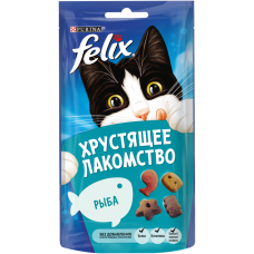 FELIX Хрустящее Лакомство для взрослых кошек с рыбой, 60г (12393618/P36158) 