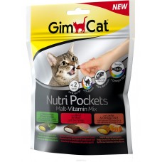 Gimcat Nutri Pockets Malt-Vitamin Mix Подушечки микс: кошачья мята с витаминами, говядина с мальтпастой, лосось с омега-3 и омега-6 150г (P25469)