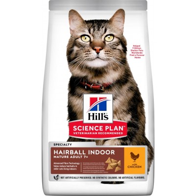 Hill’s Science Plan HAIRBALL INDOOR CAT MATURE ADULT 7+ для выведения шерсти из желудка у домашних кошек старшего возраста, с курицей (P21805)