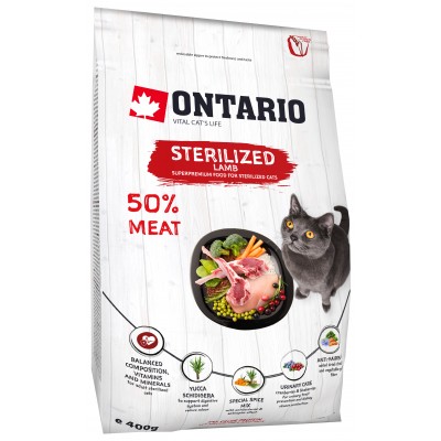 Ontario STERILISED для стерилизованных кошек с ягненком