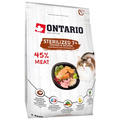 Ontario Sterilised 7+ для пожилых стерилизованных кошек с курицей