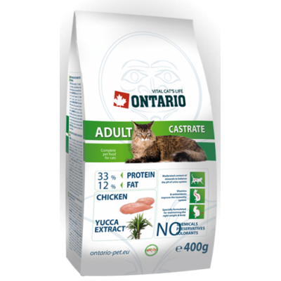 Ontario ADULT CASTRATE для взрослых для стерилизованных и кастрированных кошек с курицей