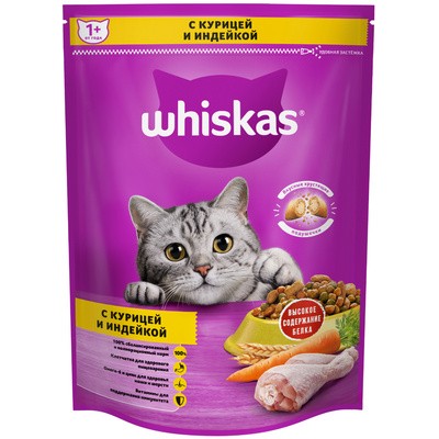 Whiskas Сухой корм для кошек Вкусные подушечки с нежным паштетом "Аппетитное ассорти с курицей и индейкой"