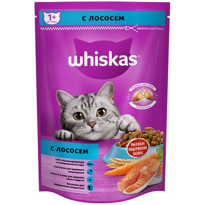 Whiskas Сухой корм для кошек Вкусные подушечки с нежным паштетом "Аппетитный обед с лососем"