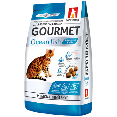 Зоогурман GOURMET сухой корм для взрослых кошек всех пород Океаническая рыба