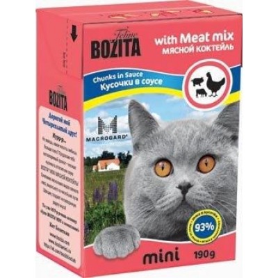 Bozita Feline MINI Meat Mix Кусочки в соусе для кошек мясной коктейль, 190 гр. (P22219)