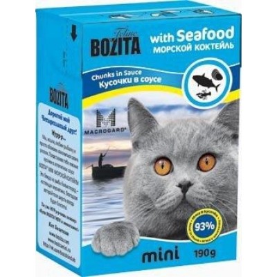 Bozita Feline MINI Seafood Кусочки в соусе морской коктейль для кошек, 190 гр. (2103)