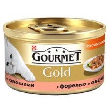 Gourmet Gold для кошек кусочки в соусе c форелью и овощами, 85г (21460)