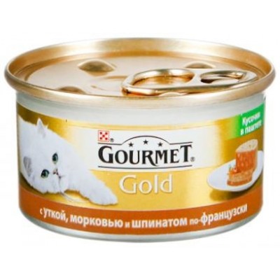 Gourmet Gold для кошек кусочки в паштете с уткой, морковью и шпинатом по-французски, 85г (22951)