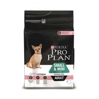 Pro Plan SMALL & MINI ADULT SENSITIVE SKIN OPTIDERMA корм для взрослых собак мелких и карликовых пород с чувствительной кожей лосось / рис