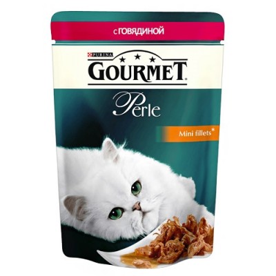 Gourmet Perl для кошек кусочки говядины в подливке, 85г  (05203)