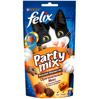FELIX Party Mix Лакомство для кошек Оригинальный Микс со вкусами Курицы, Печени и Индейки