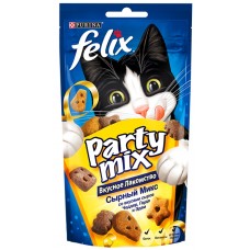 FELIX Party Mix Лакомство для кошек Сырный Микс со вкусами сыров Чеддер, Гауда и Эдам