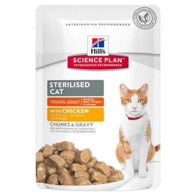 Hill’s Science Plan Sterilised Cat пауч для молодых кошек от 6 месяцев до 6 лет с курицей (Young Adult with Chicken), 85гр. (C36848)
