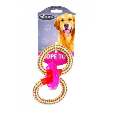 Papillon	Игрушка для собак "Тройное кольцо" ,18 см / Weaving rope toy with TRP  18cm 90 - 100 g, yellow/pink  (3/54) (P19537)