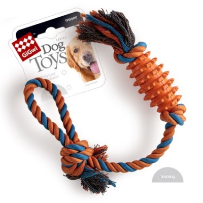 ГиГви Игрушка для собак Палка с веревкой резиновая