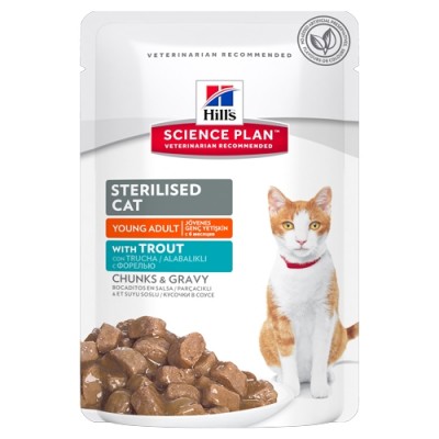 Hill’s Science Plan Sterilised Cat пауч для молодых кошек от 6 месяцев до 6 лет с форелью (Young Adult with Turkey), 85гр. (C39587)
