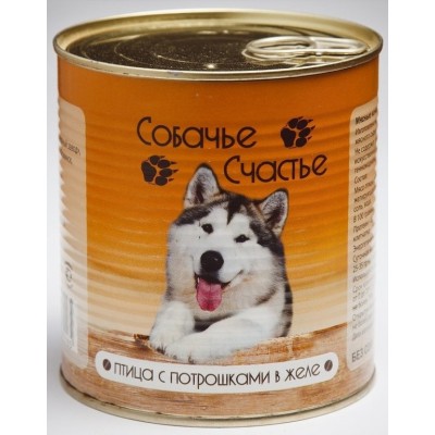Собачье счастье консервы для собак Птица с потрошками в желе 750гр. (37413)