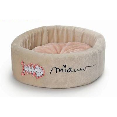 Beeztees Лежанка для кошек "Miauw" плюшевая бежевая 40*40*15 см (705256)