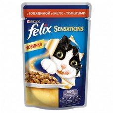 Felix Sensations для кошек с Говядиной и томатами в желе, пауч, 85гр. (05290)