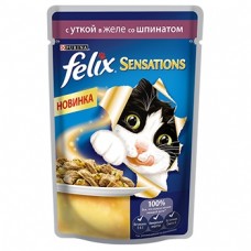 Felix Sensations для кошек с Уткой и шпинатом в желе, пауч, 85гр. (05292)