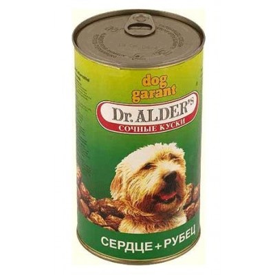 Доктор Алдерс Дог Гарант консервы для собак кусочки в желе Сердце/Рубец 1200гр. (49007)