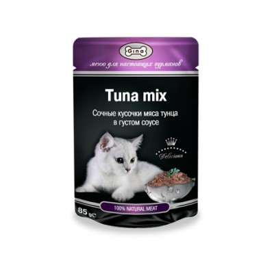 Gina пауч для кошек тунец микс в соусе, 85 гр. (38996)