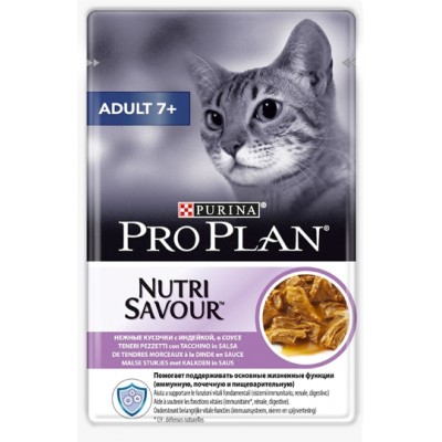 Pro Plan Nutri Savour ADULT 7+ для кошек старше 7 лет, с индейкой в соусе, 85гр., пауч (P25359)