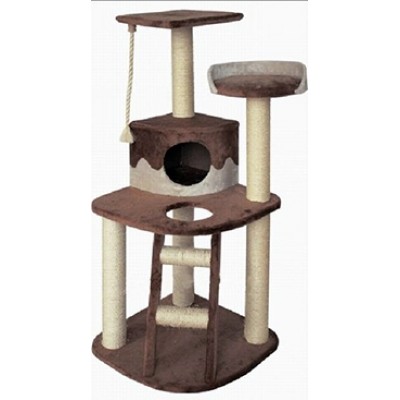 Beeztees 405770 Комплекс для кошек: Дом "Smarty" угловой с 3 полками, лестницей и канатом 55*55*120см