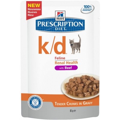 Hill's Prescription Diet K/D для кошек лечение заболеваний почек, Говядина, пауч 85г (C37630)