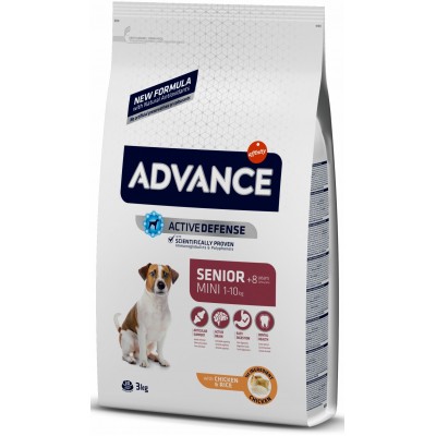 Advance MINI SENIOR для пожилых собак малых пород с курицей и рисом 8+, 3кг (P13052)