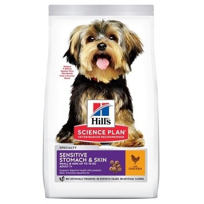 Hill’s Science Plan ADULT SMALL & MINI SENSITIVE корм для собак мелких и миниатюрных пород с чувствительным желудком/кожей от 1 до 6 лет, с курицей