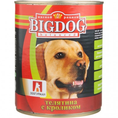 Зоогурман консервы для собак BIG DOG Телятина с кроликом 850гр. (C80302)