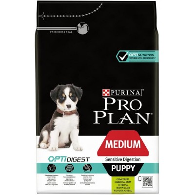 Pro Plan MEDIUM PUPPY OPTIDIGEST корм для щенков средних пород с чувствительным пищеварением с ягнёнком и рисом