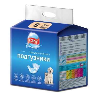 Экопром Cliny Подгузники для собак и кошек 3-6 кг размер S (10 шт.) (P34665)
