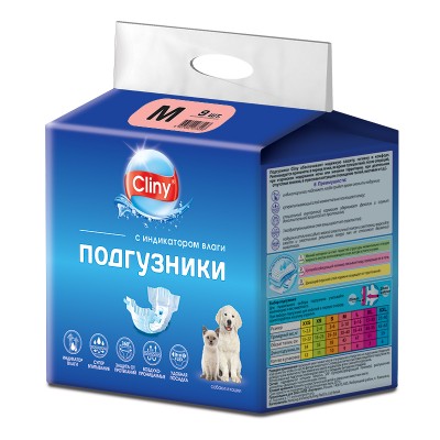Экопром Cliny Подгузники для собак и кошек 5-10 кг размер M (9 шт.) (P34666)