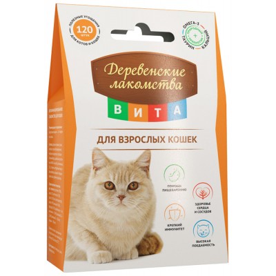 Деревенские лакомства ВИТА витаминизированное лакомство для взрослых кошек 120 таб. (79075185)
